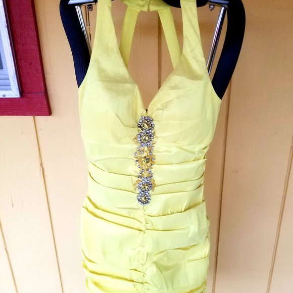 YELLOW BODYCON PARTY DRESS - Picture 1 of 4